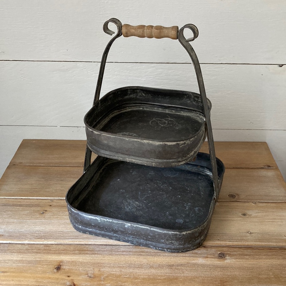 Petite Metal & Wood Two Tier Tray